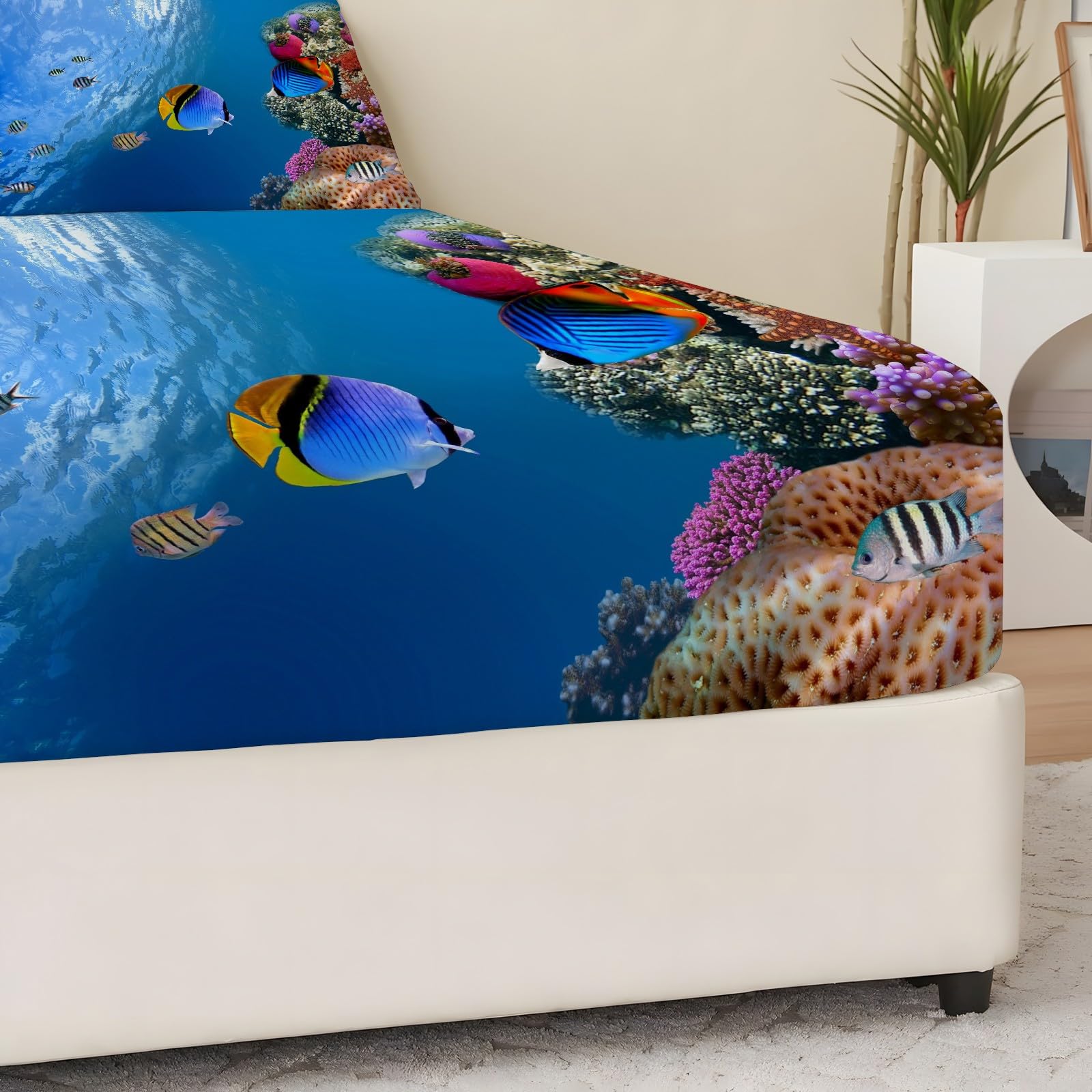 Amazon｜ボックスシーツ シングル 海の生き物 魚 ベッドカバー 100